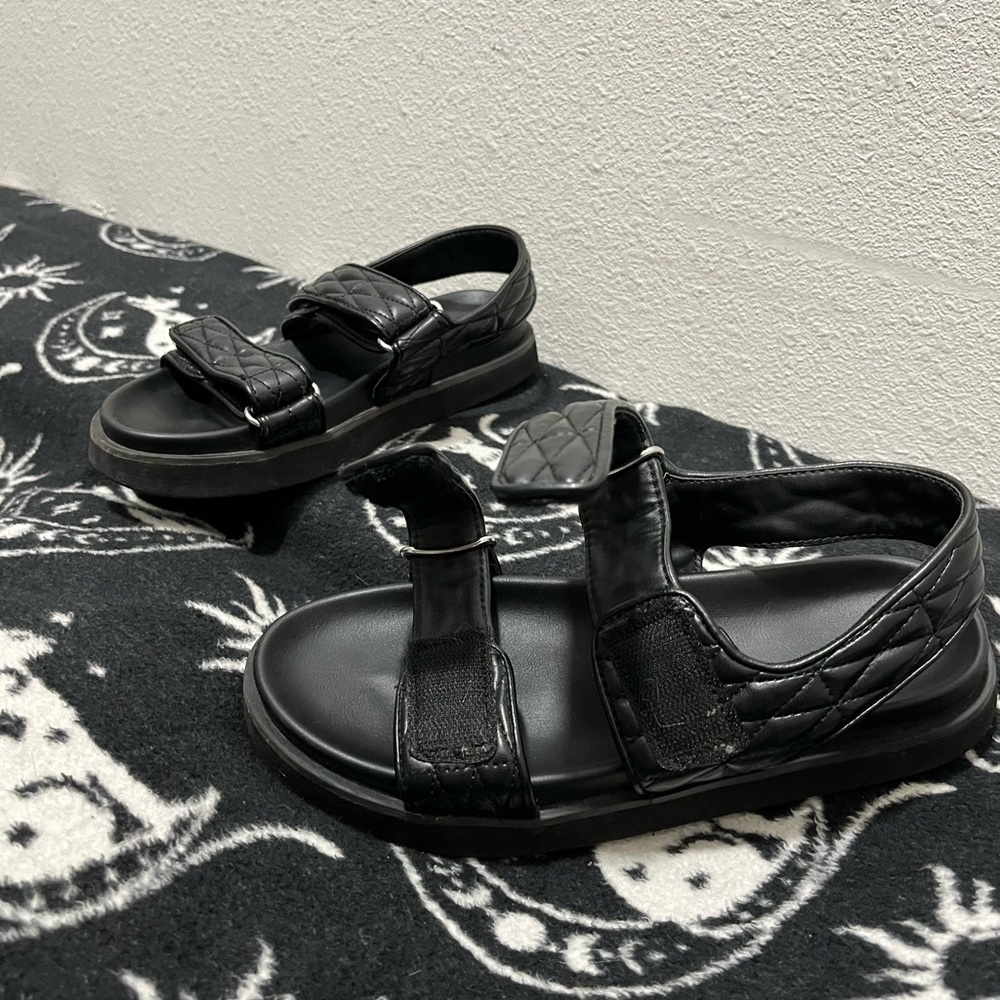 Black Quilted Sandals- Used, in very good condition